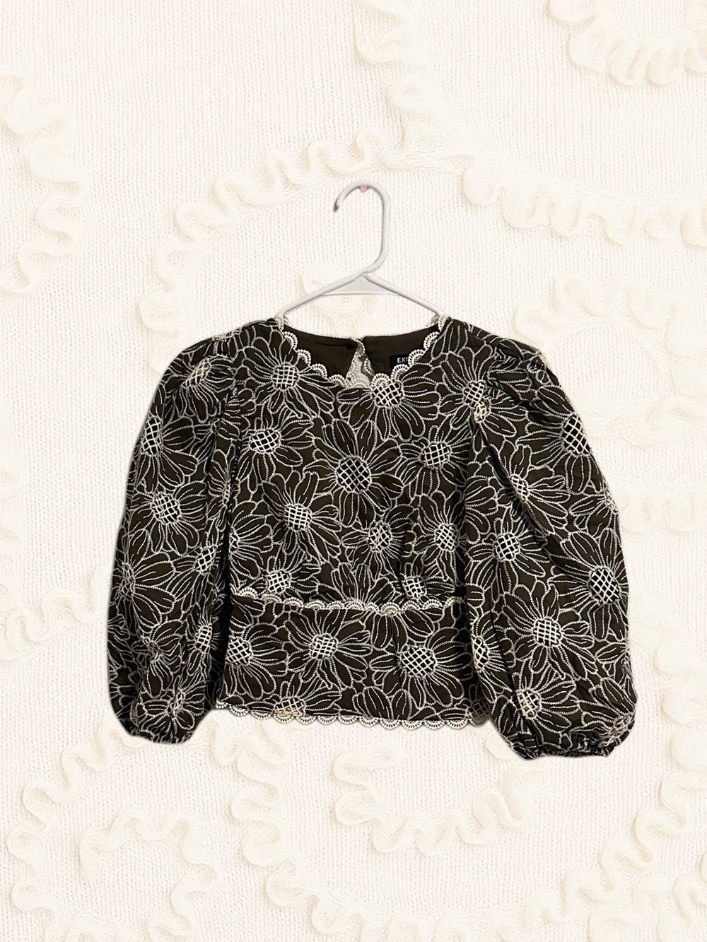 Express Embroidered Crochet Puff Sleeve Top Floral XS